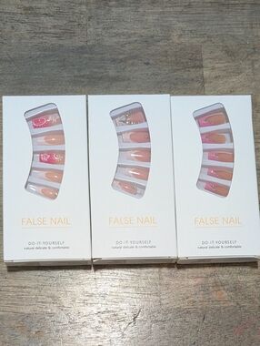 NEW ! Lot Of 3 Packs False Faux Nails Stick On *BINK